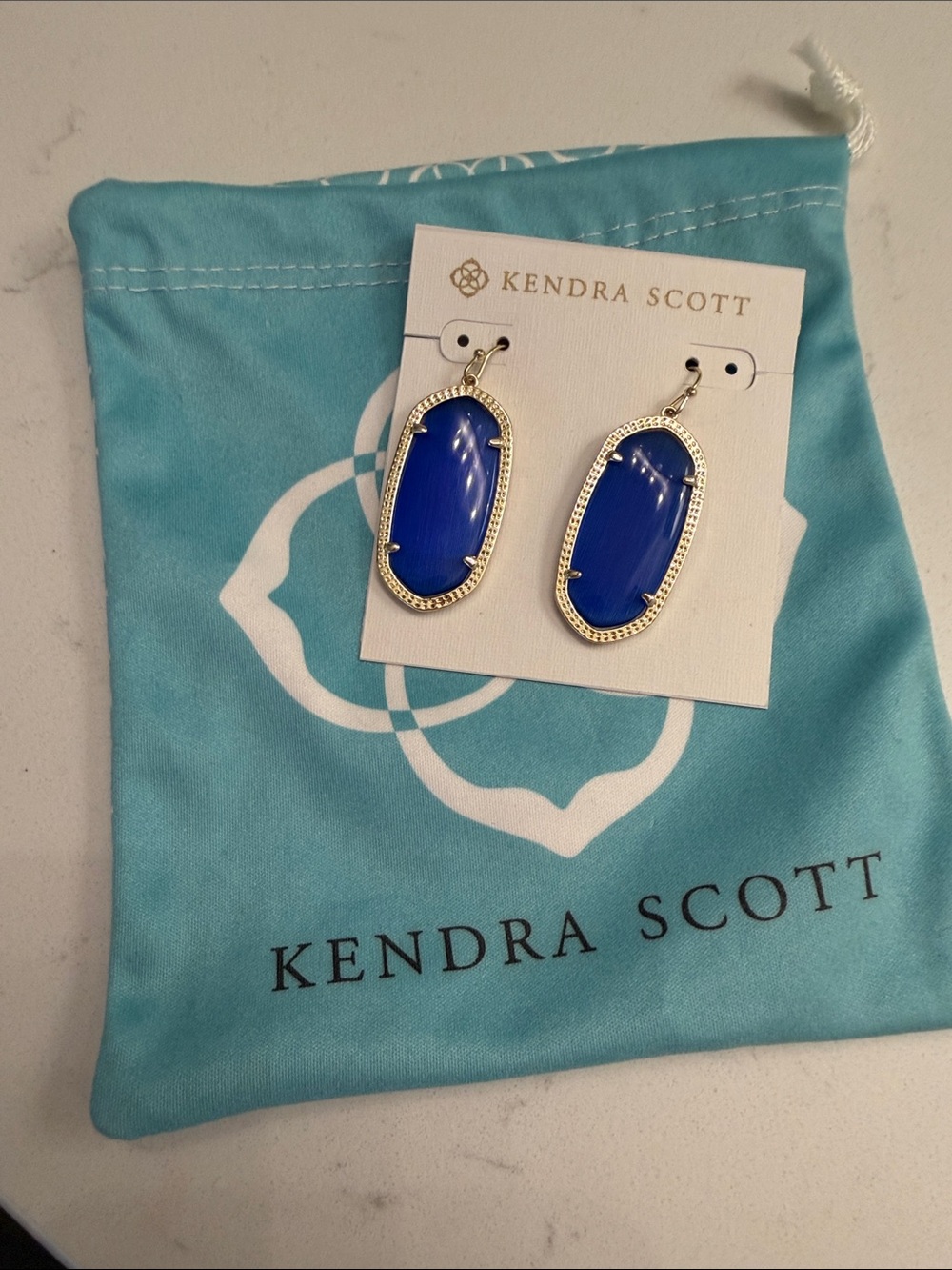 Kendra Scott Blue Elle-Inspired Drop Earrings in Cobalt and Gold